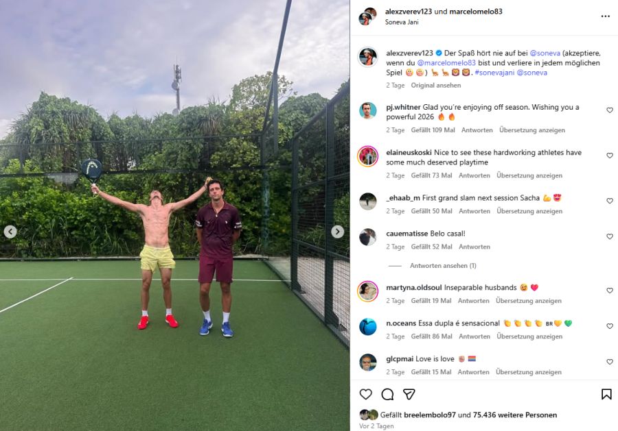 Ebenso im Padel. Zverev schreibt: «Der Spass hört nie auf. Ausser du bist Melo und verliert in jedem möglichen Spiel.»