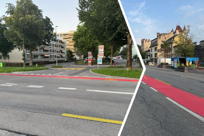 Rote Velostreifen Thun