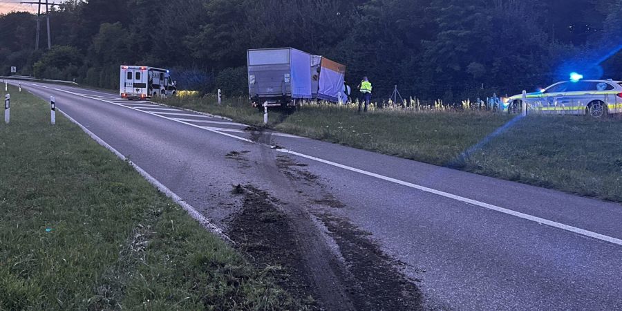 Mit Anhängerzug verunfallt.