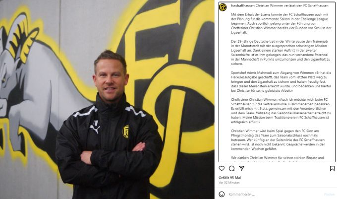 Christian Wimmer verlässt den FC Schaffhausen. FC Schaffhausen