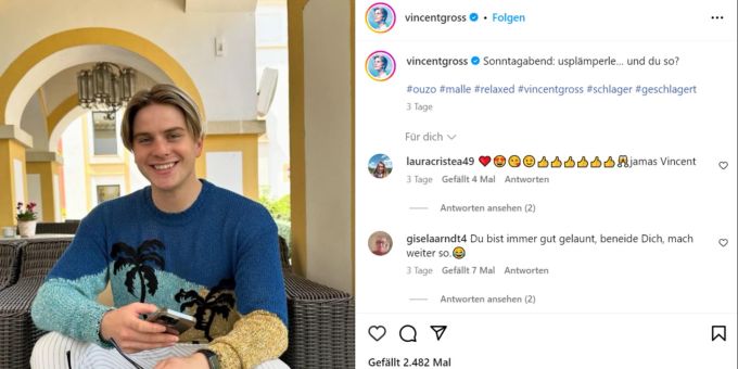 Schlagerstar Vincent Gross hat sich erstmals öffentlich zu seiner neuen Beziehung geäussert. Vincent Gross Instagram