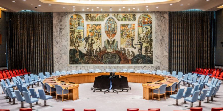 ARCHIV - Blick in den Sitzungssaal vom Sicherheitsrat der Vereinten Nationen (Security Council). Foto: Michael Kappeler/dpa