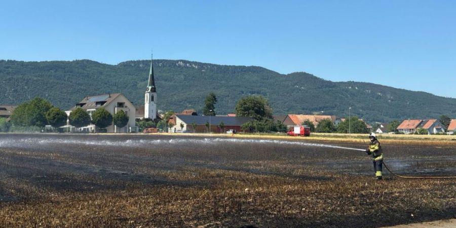 Dieses grosse Stoppelfeld in Neuendorf SO ist in Brand geraten.
