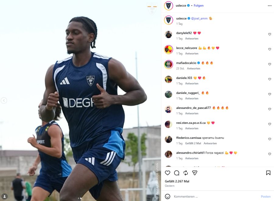 Ex-YB-Stürmer Joël Monteiro (27) hat in Lecce sein Auslandsabenteuer gestartet.