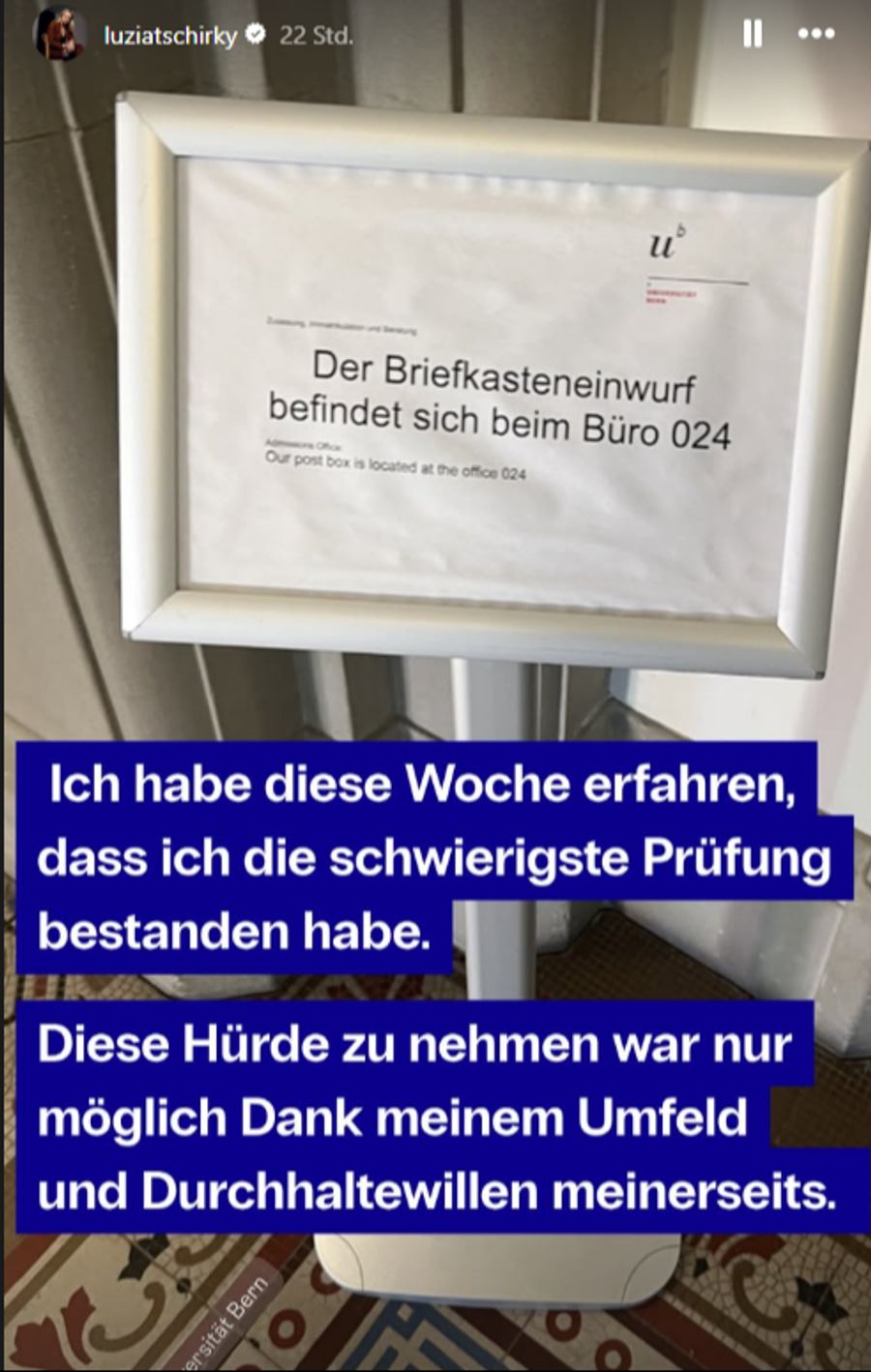 Die 35-Jährige studiert seit letztem Herbst Rechtswissenschaften an der Universität Bern.