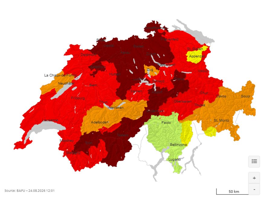 Nach wie vor gilt in den meisten Schweizer Kantonen die Gefahrenstufe 5.