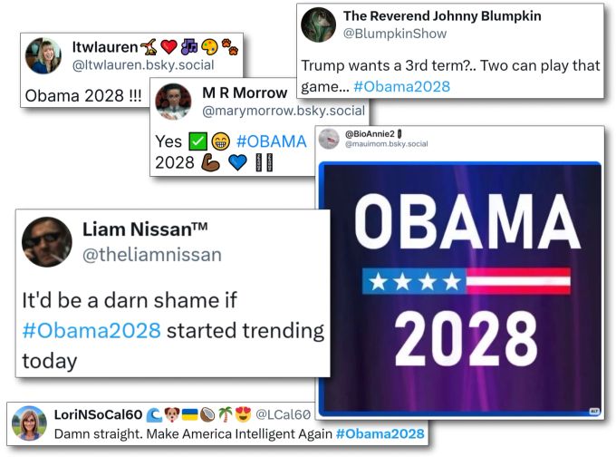 Was der kann, kann unser Mann schon lange, sagen sich Demokraten auf Social Media: «Es wäre eine Schande, wenn heute #Obama2028 trenden würde», fand User Liam Nissan™ – und löste damit einen Obama2028 dritte Amtszeit