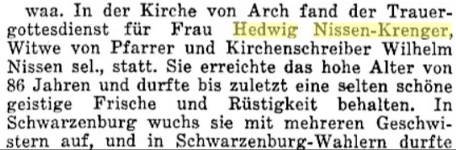 Die Empfängerin des Briefes war Pfarrfrau in Bern und starb 1966 im Alter von 86 Jahren.