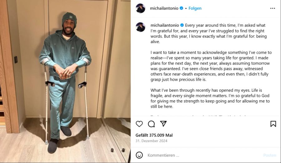 Michail Antonio zeigt sich auf Instagram nach dem Unfall.