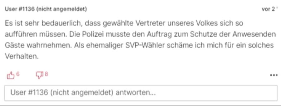 Ein weiterer Leser meint: «Als ehemaliger SVP-Wähler schäme ich mich für ein solches Verhalten.»