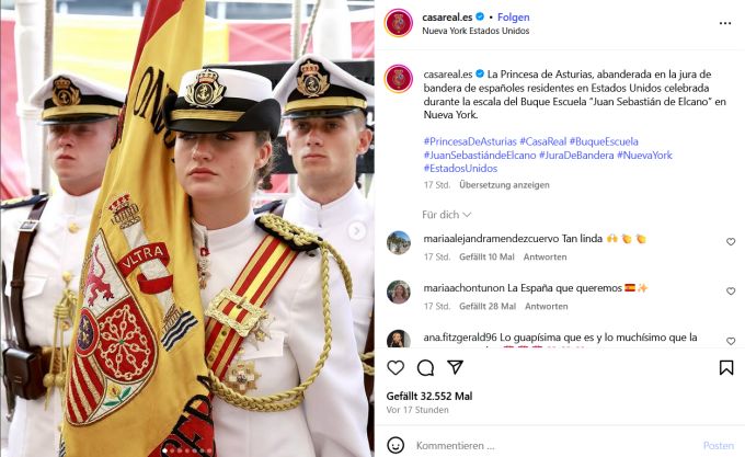 Leonor bei der Vereidigung der spanischen Flagge durch in den Vereinigten Staaten. new york