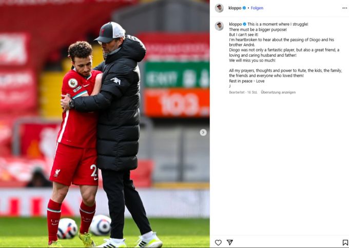 Jürgen Klopp trauert um Diogo Jota. Diogo Jota