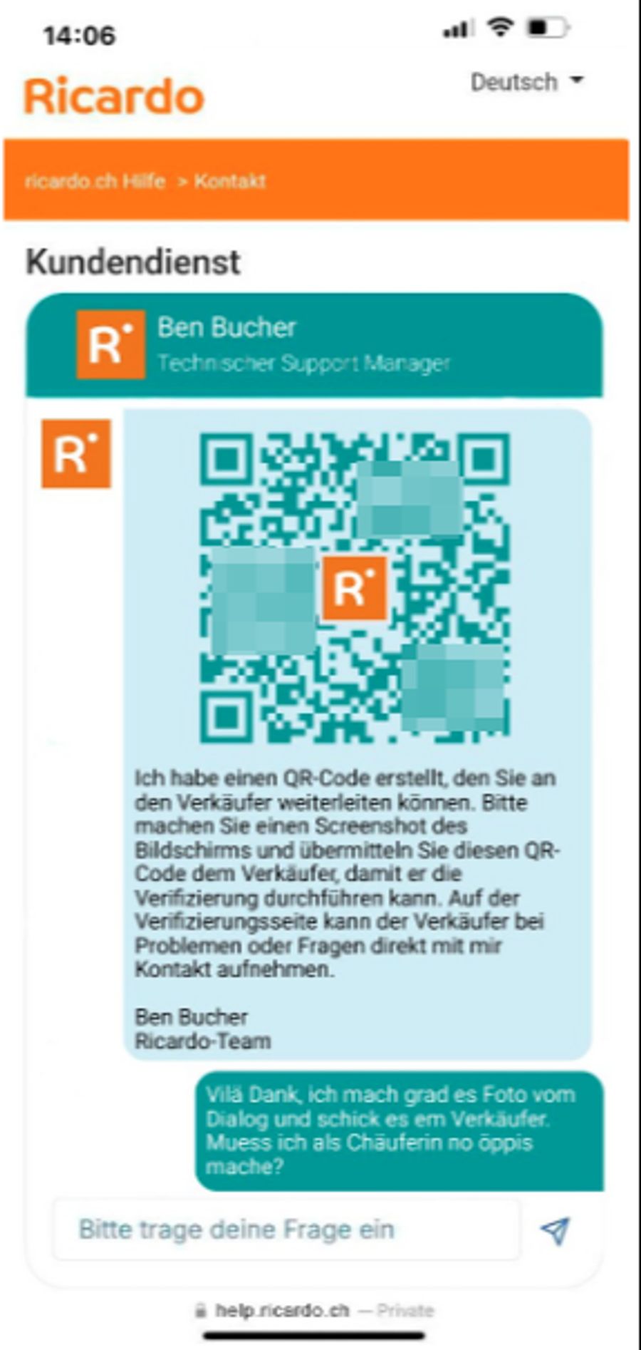 Die Auktionsplattform Ricardo zeigt auf ihrer Website ein Beispiel ...