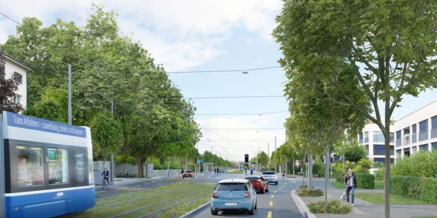 Dank vier Kilometern neuer Gleise auf der Wehntalerstrasse soll die Tramlinie 11 dereinst den Zürcher Hauptbahnhof mit Affoltern verbinden. (Visualisierung)