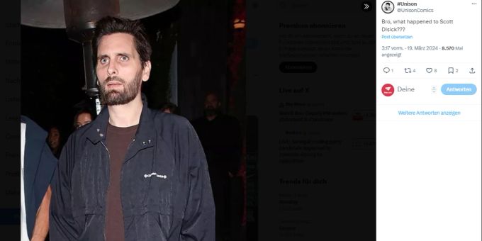 Scott Disick ist kaum wiederzuerkennen. Seine Fans machen sich grosse Sorgen. Scott Disick Kardashians