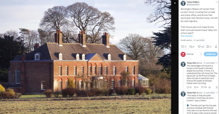 Der Landsitz Anmer Hall war ein Hochzeitsgeschenk der Queen für William und Kate.