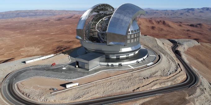 Computerdarstellung des zukünftigen europäischen Riesenteleskops in der Atacama-Wüste. Schweizer Technologie