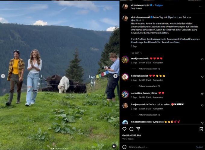 Victoria Swarovski teilt mit ihren Followern Einblicke ihres neuen Show beim ORF. Victoria Swarovski
