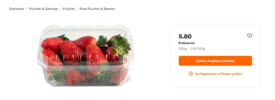 Zum Vergleich: Die gleiche Menge Erdbeeren gibt es in der Migros für 5.80 Franken.