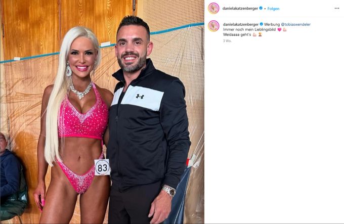 Die Katze ist fit wie nie: Hier mit ihrem Trainer Tobias Wendeler. Daniela Katzenberger Wettbewerb
