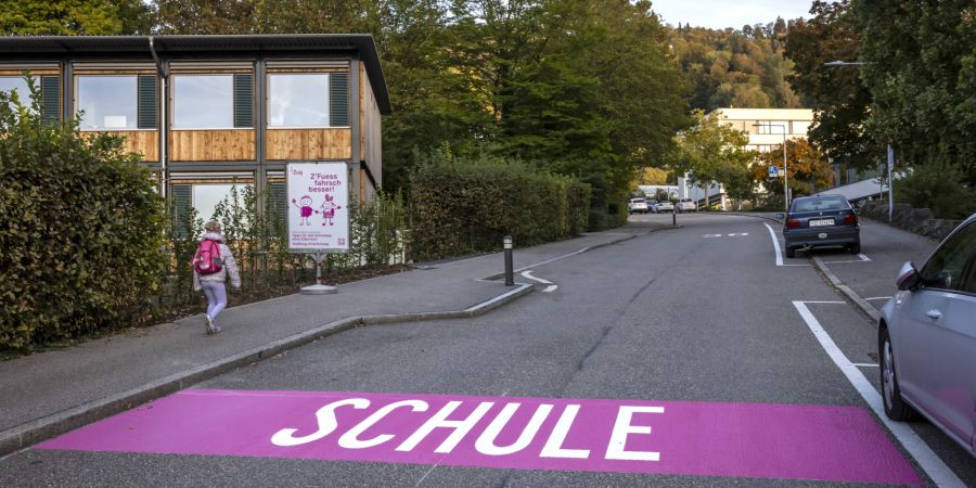 Eine auffällige Strassenbemalung und Info-Plakaten sind Teil der Sensibilisierungs- kampagne. «Sie sollen das Thema nachhaltig im Strassenraum verankern», erläutert Stadträtin Barbara Gysel.