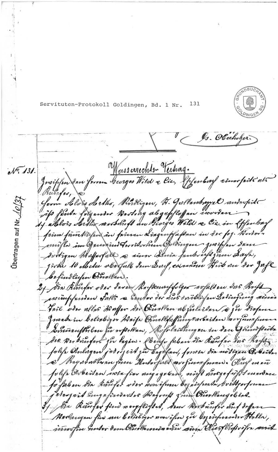 Der Wasserrechtsvertrag von 1904: Alois Artho verkaufte die Rechte an seinen Quellen für 9000 Franken. Die Artho-Quelle liefert bis heute Wasser für die Versorgung Richtung Zürichsee.