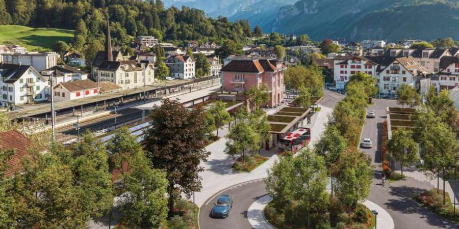 So soll der neue Bahnhofplatz in Brunnen dereinst aussehen. (Visualisierung)