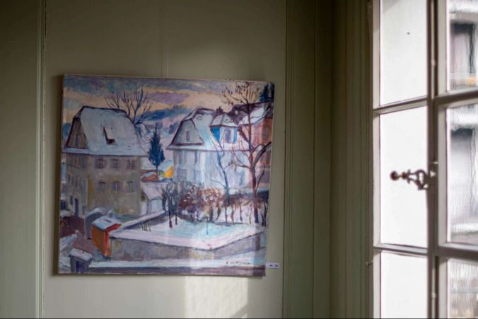 Gemälde "Chorherrenhäuser in Beromünster" von 1990