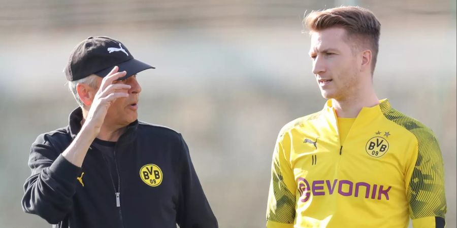 Trainer und Captain unter sich: Lucien Favre und Marco Reus (r.) liegen in der Bundesliga mit Dortmund aktuell auf Rang zwei.