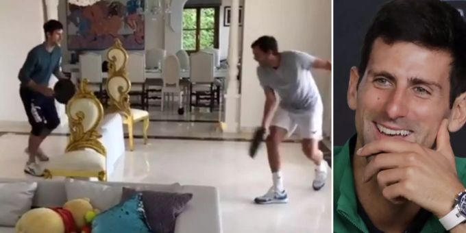Im Video - Novak Djokovic spielt mit Bratpfanne Wohnzimmer-Tennis