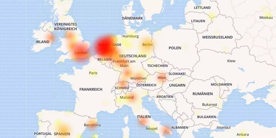 Die Störung tritt offenbar weltweit auf, aber vor allem in Europa