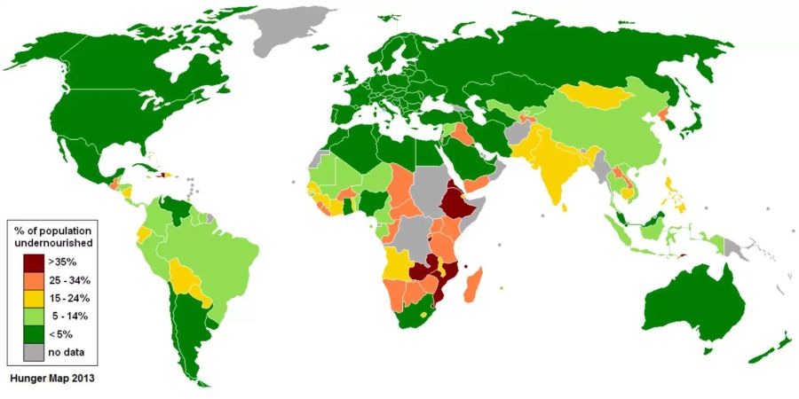 Die Hunger-Karte zeigt an, wo die Menschen eher unterernährt sind.