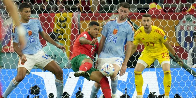 Walid Cheddira (Marokko) im Achtelfinal der WM 2022 gegen Spanien. WM 2022 Marokko Spanien