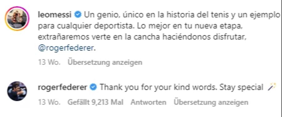 Lionel Messi hatte schöne Worte für Roger Federer nach dessen Rücktritt übrig.