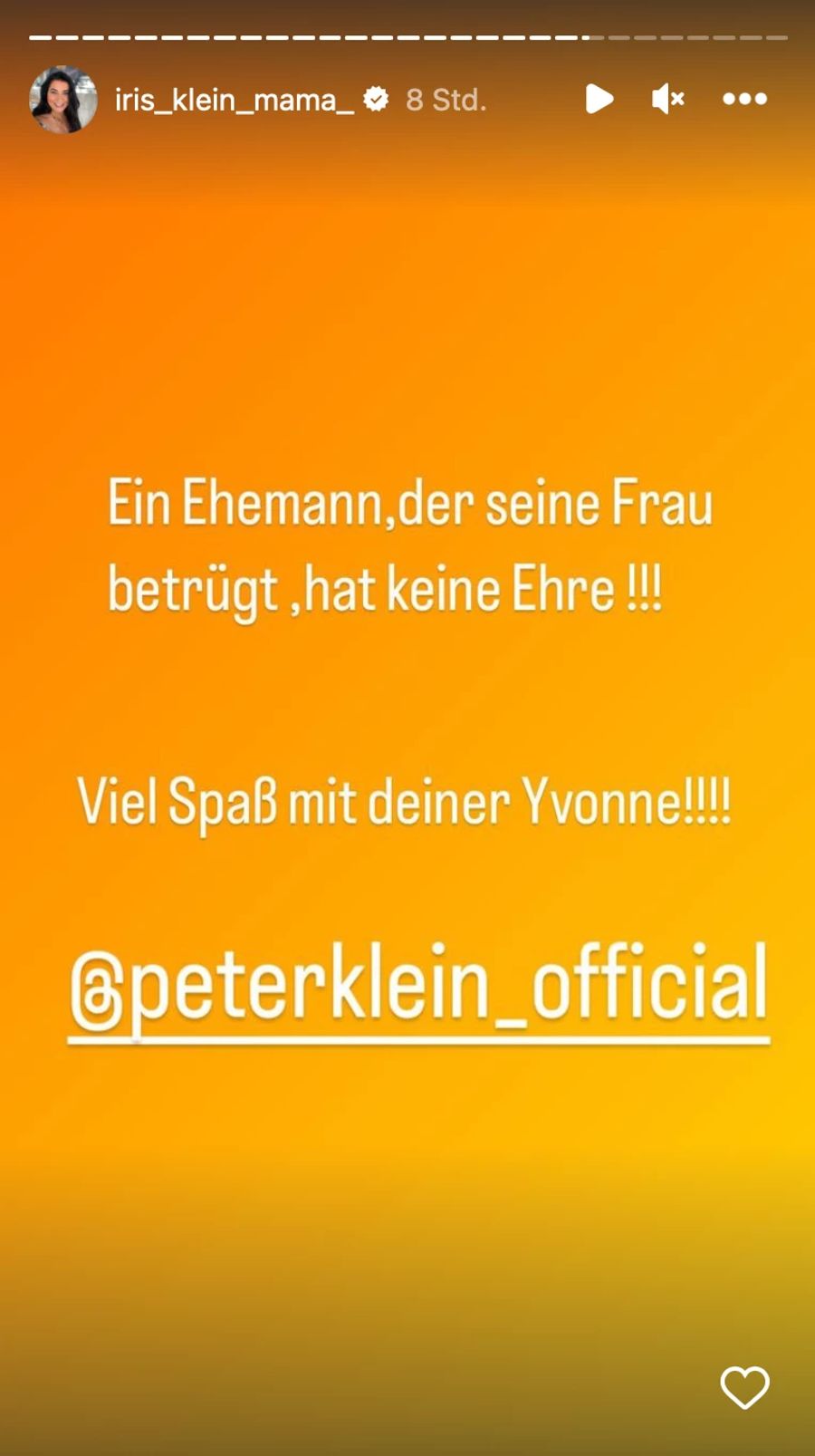 Iris Klein wünscht ihrem Ehemann Peter Klein viel Spass mit seiner Neuen.