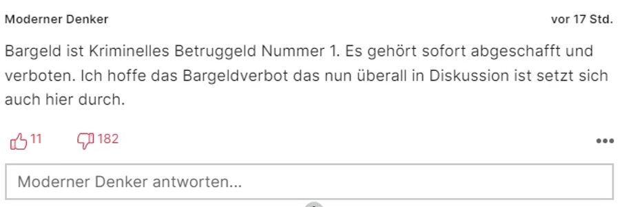 Der Nau.ch-Leser «Moderner Denker» erhofft sich sogar das Verbot von Bargeldbezahlungen.