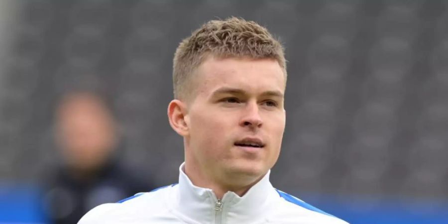 Will mit Hertha das Derby gegen Union Berlin gewinnen: Maximilian Mittelstädt. Foto: Soeren Stache/dpa-Zentralbild/dpa