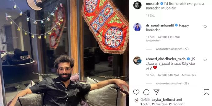 Liverpool-Star Mohamed Salah läutet auf Instagram den Ramadan ein. Ramadan