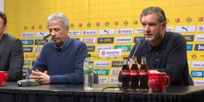Lucien Favre und Michael Zorc bei der Pressekonferenz des BVB. Michael Zorc BVB
