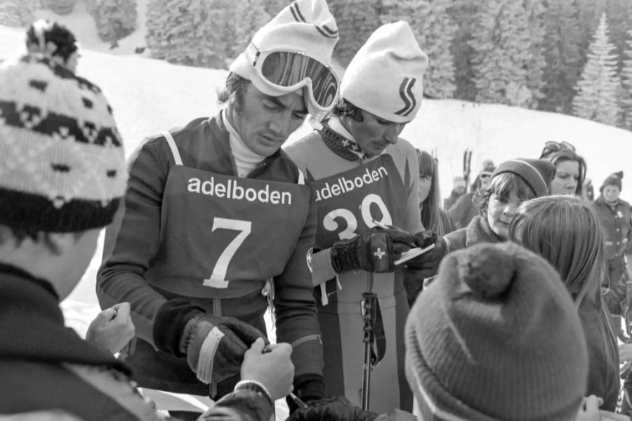 Der erste Schweizer Adelboden-Sieger in der Ära des Alpinen Skiweltcups – Werner Mattle (re.) gewinnt 1972 auf dem Chuenisbärgli.