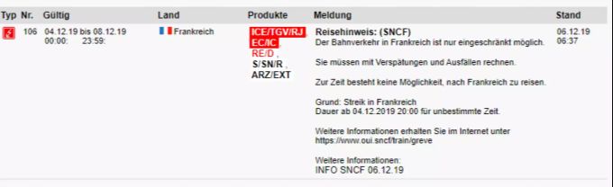 Der Bahnverkehr in Frankreich ist beeinträchtigt. SBB