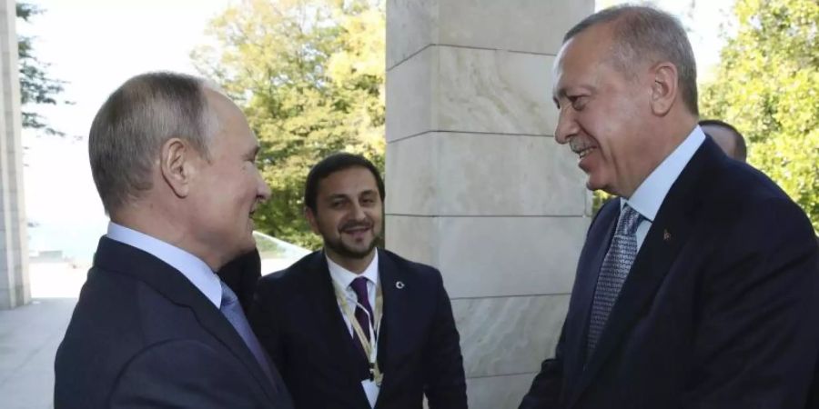 Kremlchef Wladimir Putin empfängt den türkischen Staatspräsident Recep Tayyip Erdogan in Sotschi. Foto: Uncredited/Pool Presidential Press Service/dpa