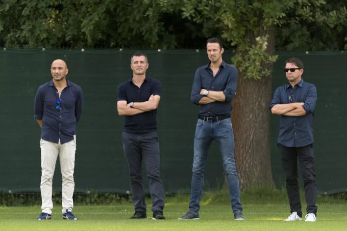 Damalige Führungsriege des FCB von links nach rechts: Massimo Ceccaroni, Alex Frei, Marco Streller und Remo Gaugler am 22. Juni 2017. FC Basel Massimo Ceccaroni
