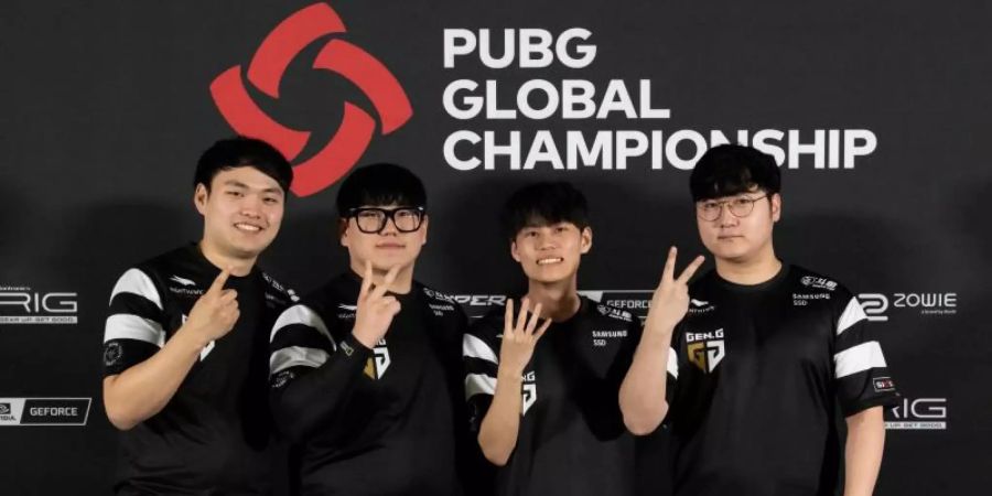 Das PUBG-Team von Gen.G bei der Pressekonferenz nach dem Sieg bei der PUBG Global Championship 2019. Foto: ROH HYUN WOO/PUBG Corp./dpa