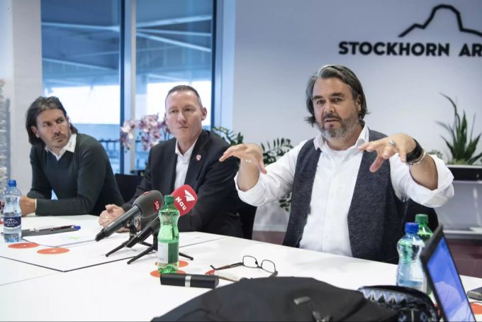Die Chefetage des FC Thun präsentiert den neuen Geldgeber Pacific Media Group. fc Thun geld