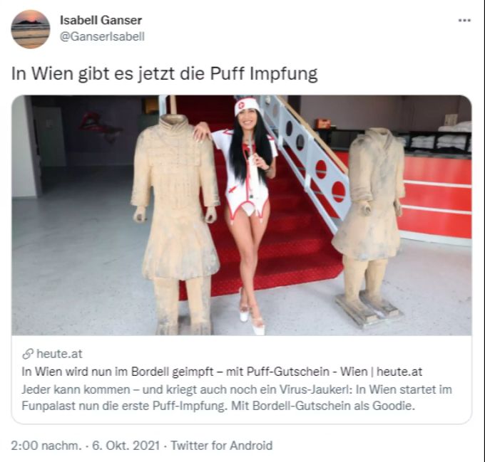 Im Wiener «Funpalast» kann man sich bald gegen das Coronavirus impfen lassen. Impfung Puff