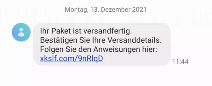 Eine betrügerische Nachricht mit einem verdächtigen Link. Nachricht Spam