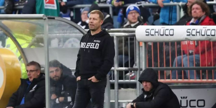 Konnte mit seinem Team auch gegen Mainz nicht gewinnen: Bielefelds Trainer Frank Kramer. Foto: Friso Gentsch/dpa