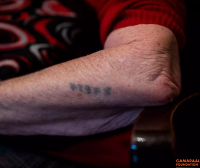 Ein Holocaust-Überlebender zeigt die Nummer, die ihm im Zweiten Weltkrieg tätowiert wurde. Holocaust