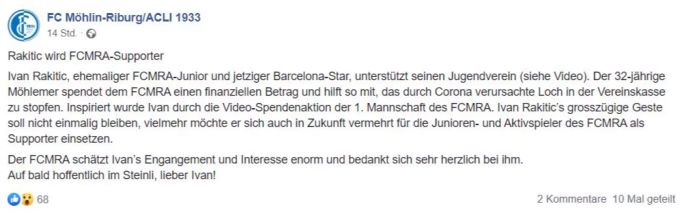 Ivan Rakitic setzt sich für seinen Jugendverein ein. Ivan Rakitic FC Möhlin